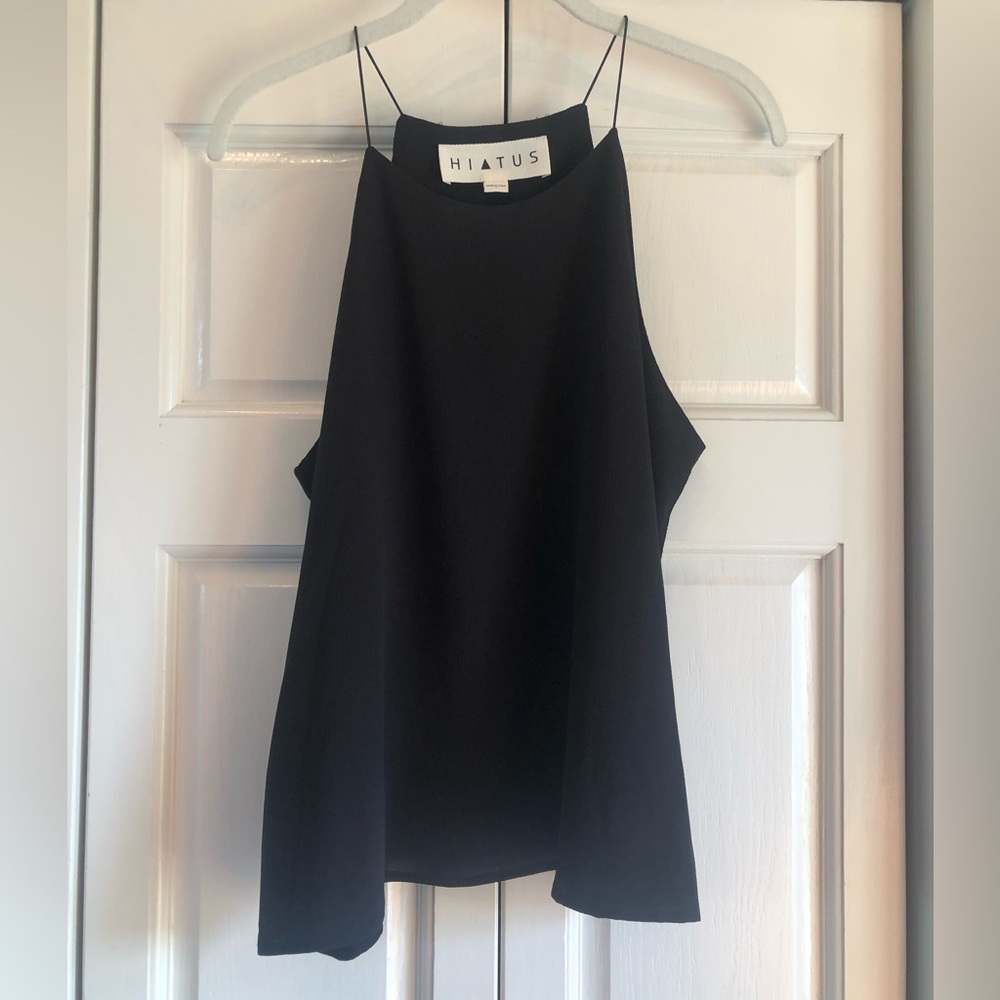 Hiatus black bungee cord top, dressy or casual, L